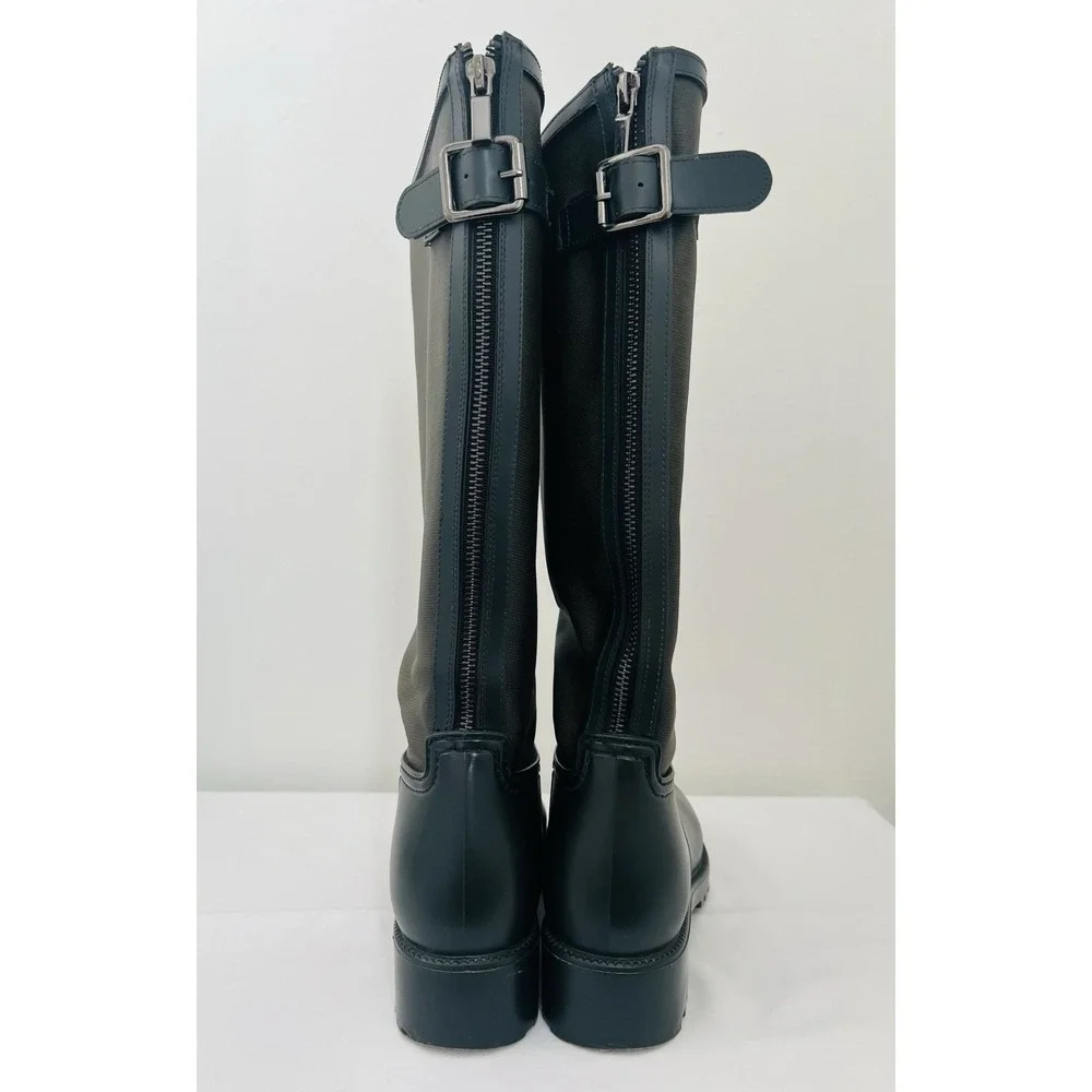 ALDO Tall Rain Snow Dark Green Zip Up Rounded Toe Rubber Canvas Boots Waterproof